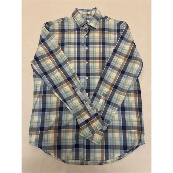 Peter Millar Crown Sport Nylon Blend Long Sleeve Plaid Shirt Button Down Men's L - Picture 1 of 7